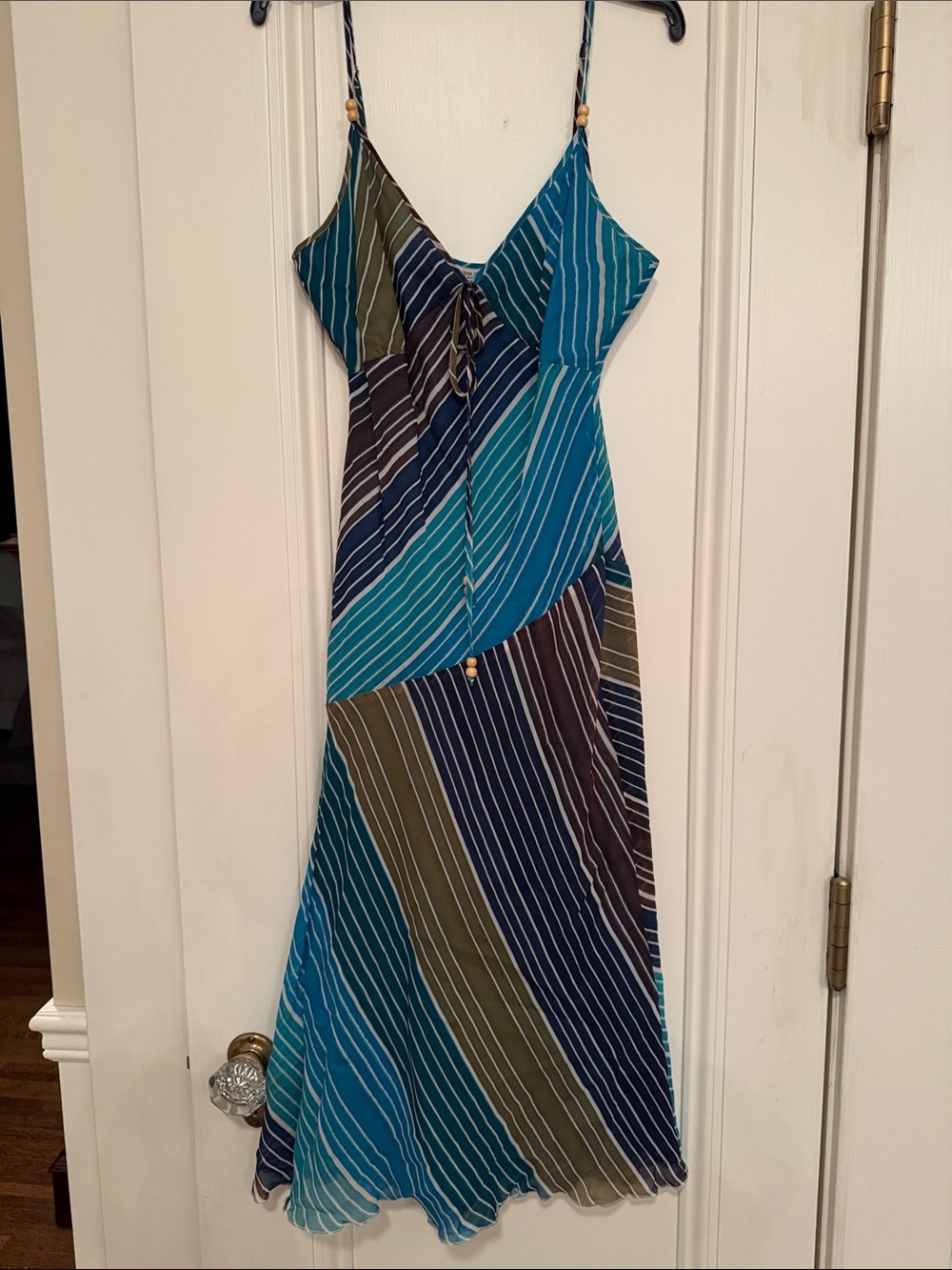 Guess Striped Strapless Maxi Dress in Teal, Navy & Olive